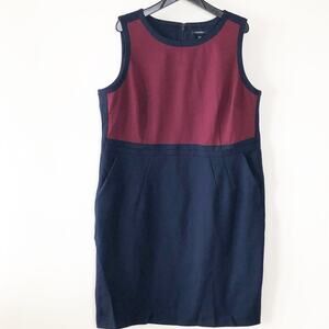 Lands End Size 22W Sheath Dress Burgundy Blue Pockets Stretch Sleeveless NEW